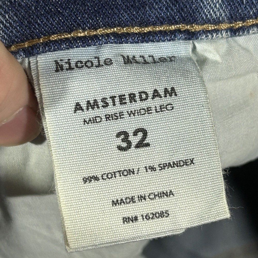 Nicole Miller Amsterdam Mid Rise Wide Leg Blue Jeans Womens 32 Studded #3889 - Picture 2 of 10